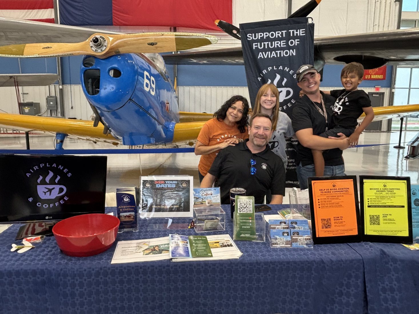 Airplanes and Coffee booth at an aviation event